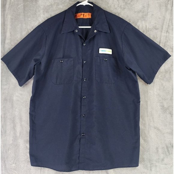 Red Kap Other - Red Kap Shirt Mens XLarge Blue Work Wear Nerd Power Patch Button up Short Sleeve